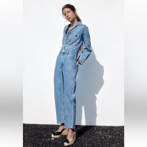 ZARA STRAIGHT CUT DENIM JUMPSUIT
